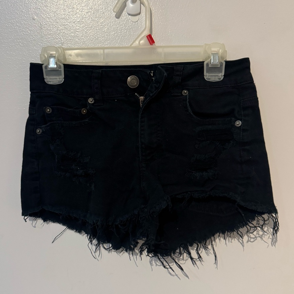 American Eagle Black Frayed Jean Shorts